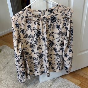 Ann Taylor Beige and Black Floral Blouse